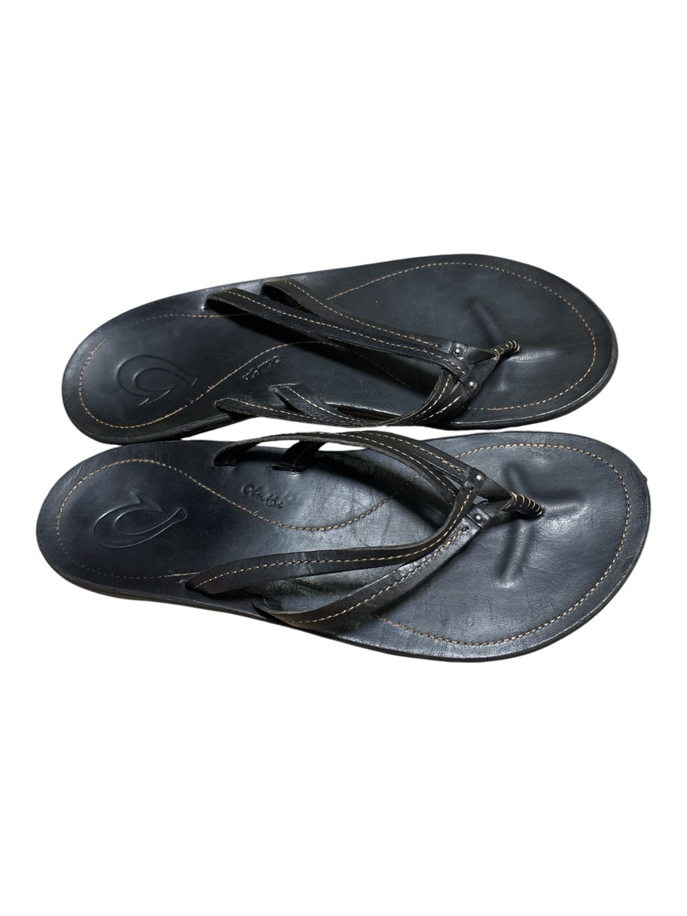 Olukai Women’s U’i Black Leather Thong Sandals Flip Flops - Picture 2 of 6